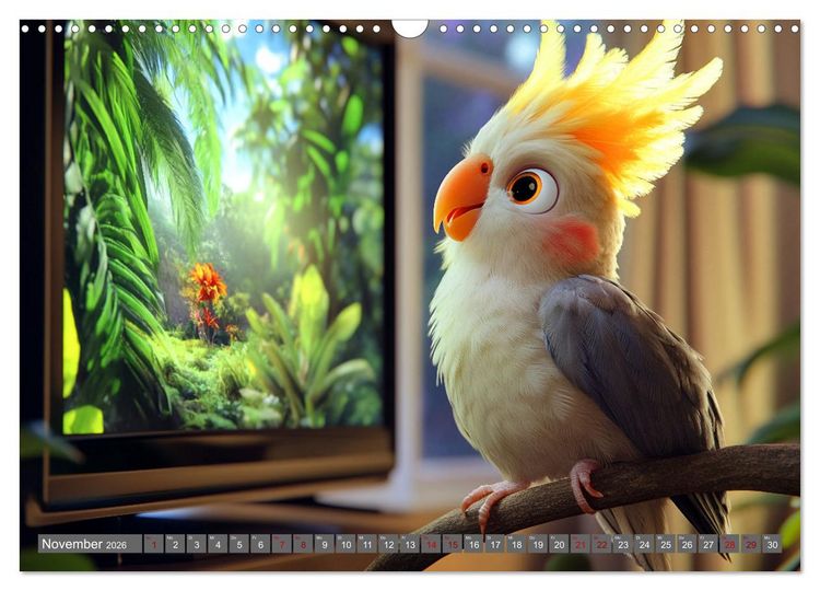 Produktbild: Klein, laut, lustig - Nymphensittiche (Wandkalender 2026 DIN A3 quer), CALVENDO Monatskalender