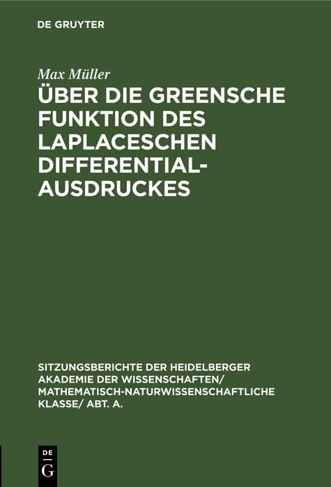 Produktbild: &Uuml;ber die Greensche Funktion des Laplaceschen Differentialausdruckes