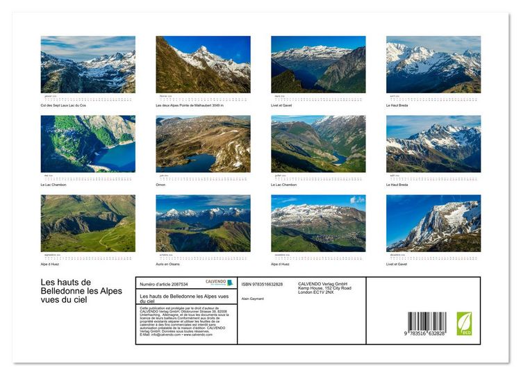 Produktbild: Les hauts de Belledonne les Alpes vues du ciel (Calendrier mural 2026 DIN A2 vertical) calendrier de bureau