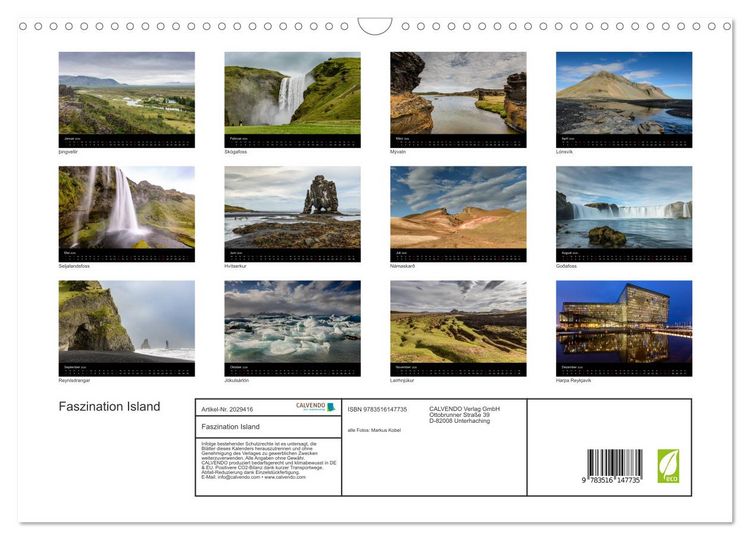 Produktbild: Faszination Island (Wandkalender 2026 DIN A3 quer), CALVENDO Monatskalender