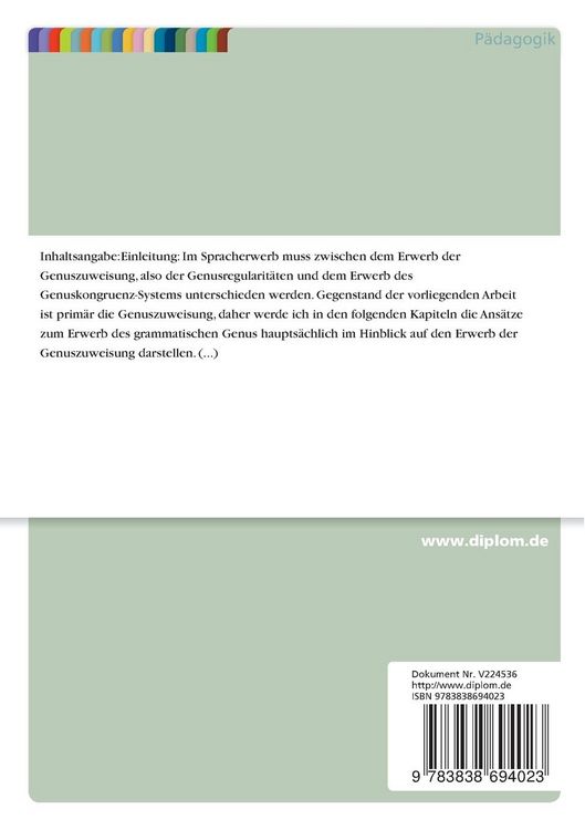 Produktbild: Genuszuweisung im Zweitspracherwerb des Franz&ouml;sischen