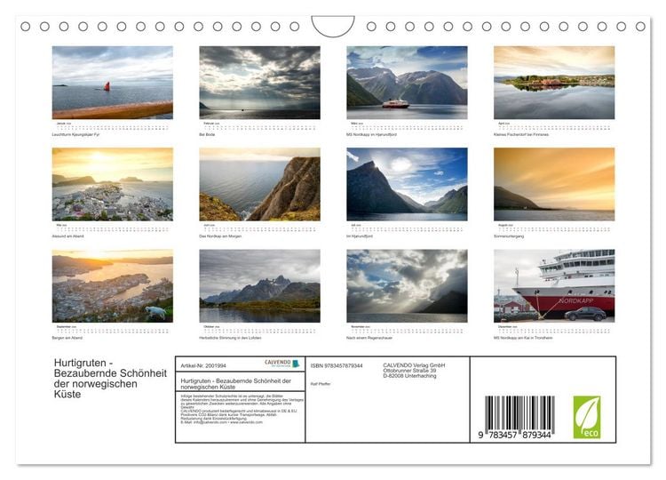 Produktbild: Hurtigruten - Bezaubernde Sch&ouml;nheit der norwegischen K&uuml;ste (Wandkalender 2026 DIN A4 quer), CALVENDO Monatskalender