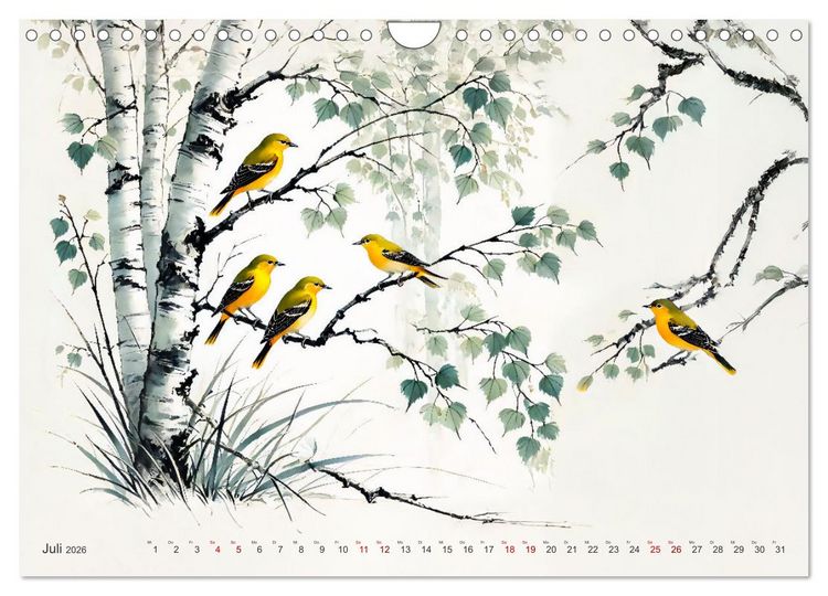 Produktbild: Federleicht - Vogelwelt im Stile asiatischer Tuschmalerei (Wandkalender 2026 DIN A4 quer), CALVENDO Monatskalender
