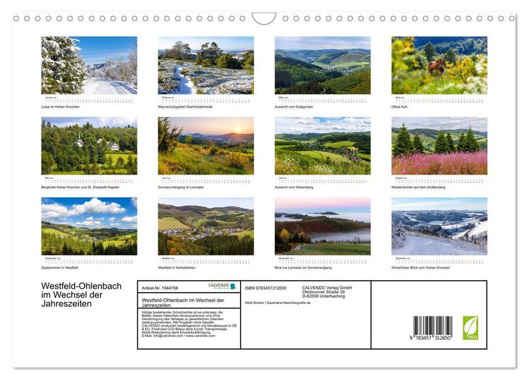 Produktbild: Westfeld-Ohlenbach im Wechsel der Jahreszeiten (Wandkalender 2026 DIN A3 quer), CALVENDO Monatskalender