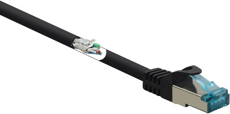Produktbild: Renkforce RF-5047472 RJ45 Patchkabel CAT 6a S/FTP 10.00m Schwarz Flammwidrig 1St.