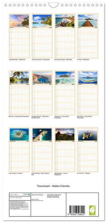 Produktbild: Familienplaner 2026 - Trauminseln - Matteo Colombo mit 5 Spalten (Wandkalender, 21 x 45 cm) CALVENDO