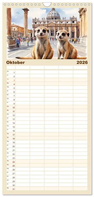 Produktbild: Familienplaner 2026 - Erdm&auml;nnchen in Italien mit 5 Spalten (Wandkalender, 21 x 45 cm) CALVENDO