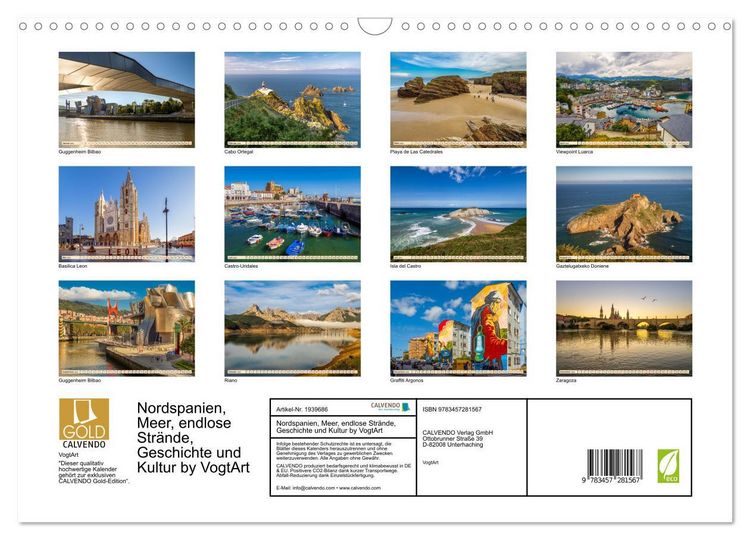 Produktbild: Nordspanien, Meer, endlose Str&auml;nde, Geschichte und Kultur by VogtArt (Wandkalender 2026 DIN A3 quer), CALVENDO Monatskalender