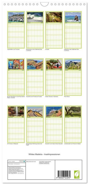 Produktbild: Familienplaner 2026 - Wildes Madeira - Inselimpressionen mit 5 Spalten (Wandkalender, 21 x 45 cm) CALVENDO
