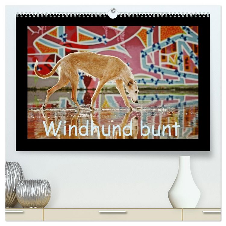Produktbild: Windhund bunt (hochwertiger Premium Wandkalender 2026 DIN A2 quer), Kunstdruck in Hochglanz