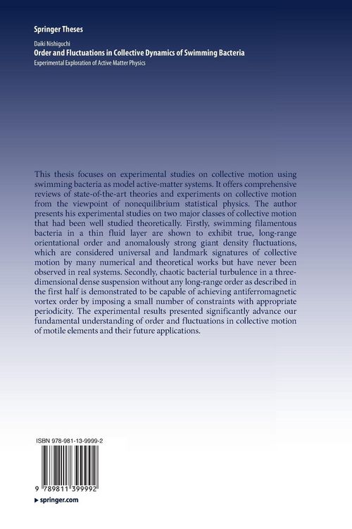 Produktbild: Order and Fluctuations in Collective Dynamics of Swimming Bacteria