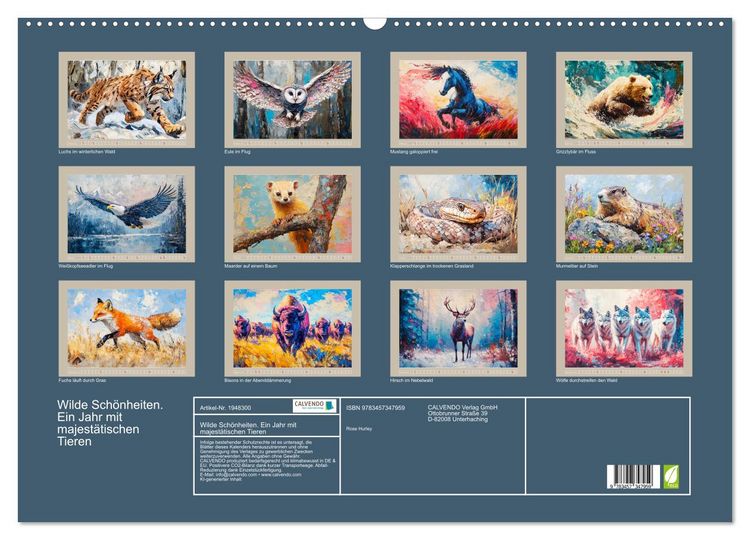 Produktbild: Wilde Sch&ouml;nheiten. Ein Jahr mit majest&auml;tischen Tieren (Wandkalender 2026 DIN A2 quer), CALVENDO Monatskalender