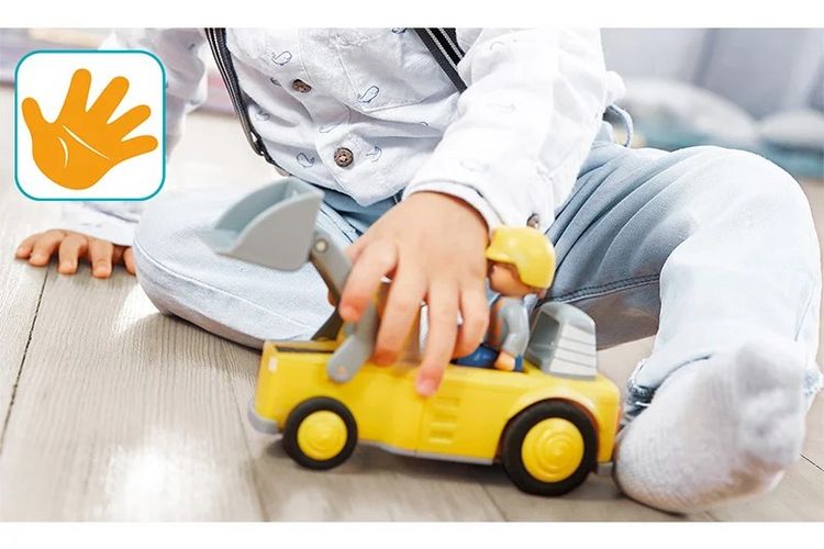 Produktbild: SIKU 0146 - Toddys Luke Loady, Spielzeugauto mit R&uuml;ckziehmotor und Spielfigur, gelb/grau