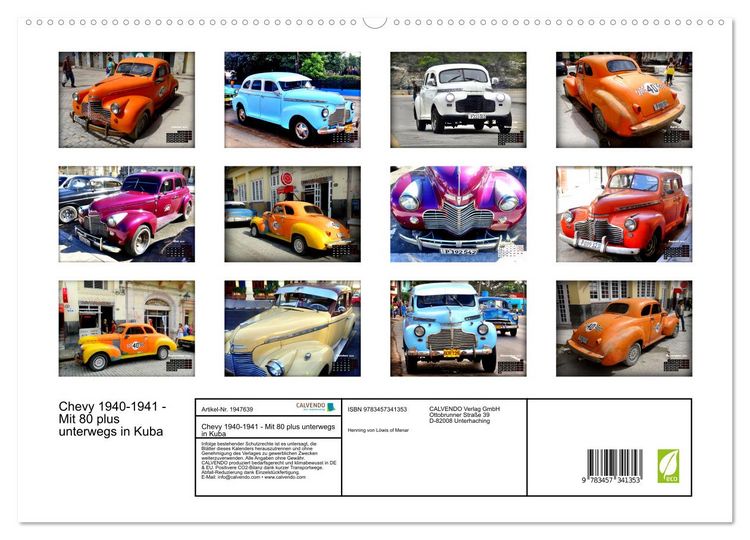 Produktbild: Chevy 1940-1941 - Mit 80 plus unterwegs in Kuba (hochwertiger Premium Wandkalender 2026 DIN A2 quer), Kunstdruck in Hochglanz