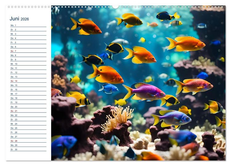 Produktbild: Aquarienzauber - Bunte KI Unterwasserwelten (Wandkalender 2026 DIN A2 quer), CALVENDO Monatskalender