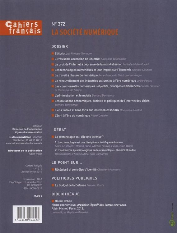 Produktbild: Cahiers Francais ; Developpement et Environnement