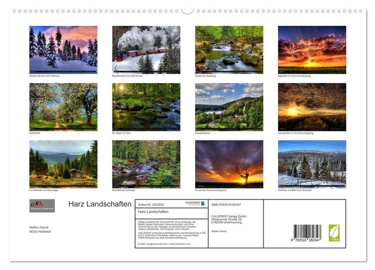 Produktbild: Harz Landschaften (hochwertiger Premium Wandkalender 2026 DIN A2 quer), Kunstdruck in Hochglanz