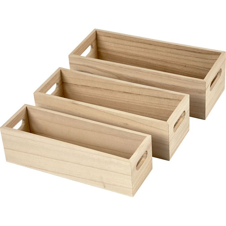 Produktbild: Creativ Company Holzkasten, H 6,5-7,5 cm, L 22+23,5+25 cm, B 6,5+7,5+8,5 cm, 3 Stk/ 1 Set