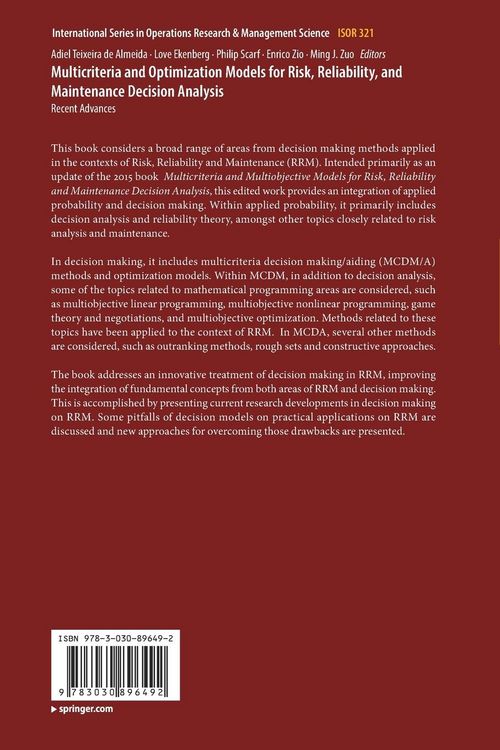 Produktbild: Multicriteria and Optimization Models for Risk, Reliability, and Maintenance Decision Analysis