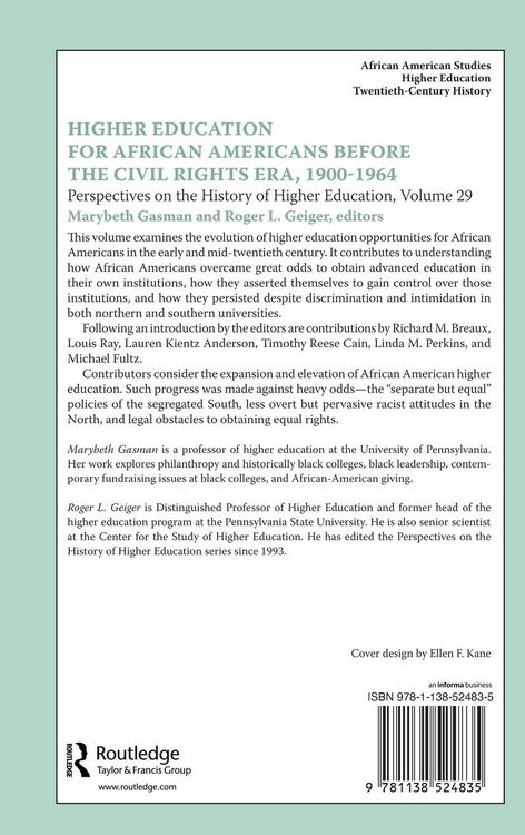Produktbild: Higher Education for African Americans Before the Civil Rights Era, 1900-1964