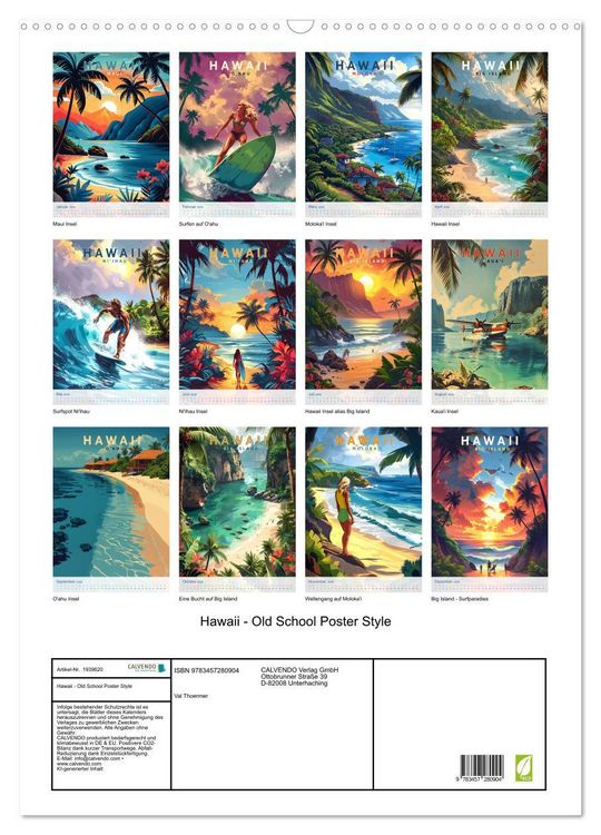 Produktbild: Hawaii - Old School Poster Style (Wandkalender 2026 DIN A2 hoch), CALVENDO Monatskalender