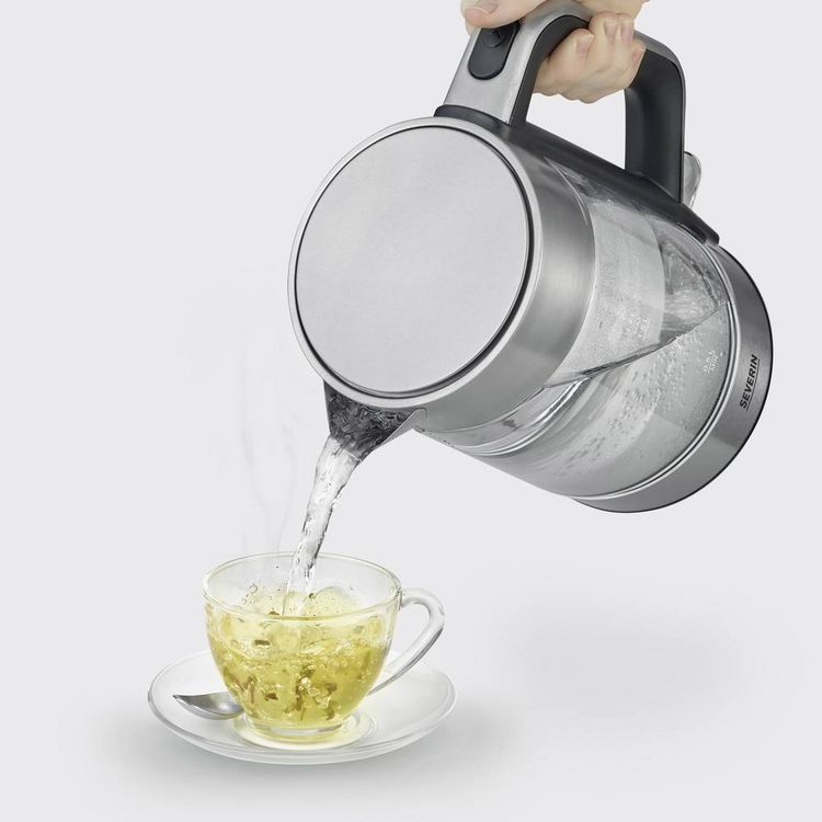 Produktbild: Severin WK 3420 Wasserkocher kabelgebunden Glas, Edelstahl (geb&uuml;rstet), Schwarz Fassungsverm&ouml;gen: 1.7 l