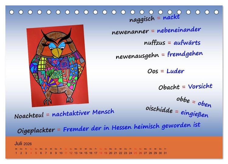Produktbild: De Hessisch-Kalenner - hessisch babbele lerne in aam Johr (Tischkalender 2026 DIN A5 quer), CALVENDO Monatskalender