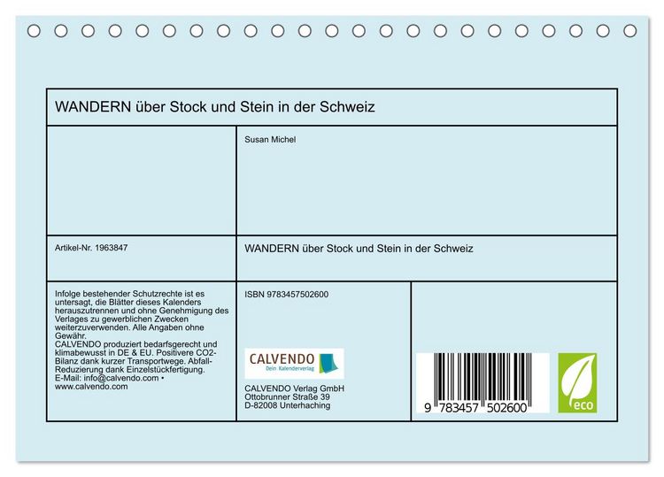 Produktbild: WANDERN &uuml;ber Stock und Stein in der Schweiz (Tischkalender 2026 DIN A5 quer), CALVENDO Monatskalender