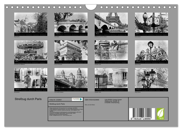 Produktbild: Streifzug durch Paris (Wandkalender 2026 DIN A4 quer), CALVENDO Monatskalender