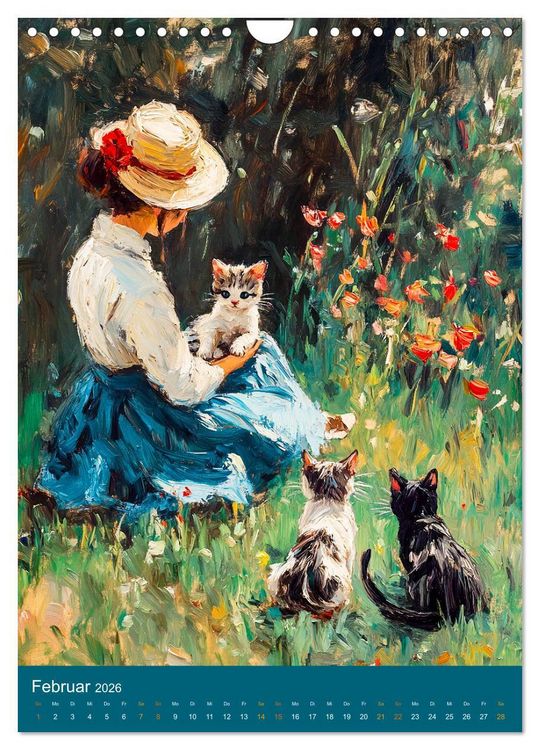 Produktbild: Katzen und Kunst - Samtige Herrscher der impressionistischen G&auml;rten (Wandkalender 2026 DIN A4 hoch), CALVENDO Monatskalender