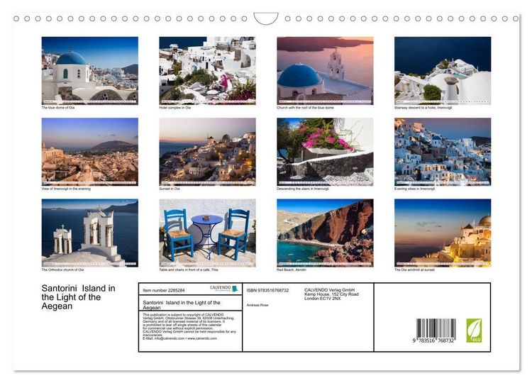 Produktbild: Santorini Island in the Light of the Aegean (Wall Calendar 2027 DIN A3 landscape), CALVENDO 12 Month Wall Calendar