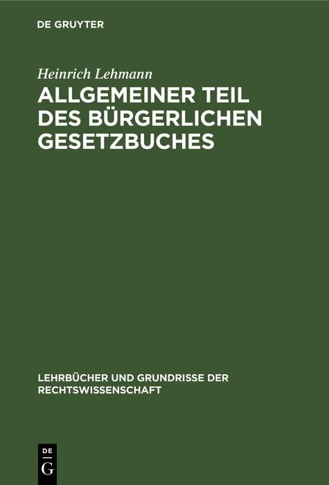 Produktbild: Allgemeiner Teil des B&uuml;rgerlichen Gesetzbuches