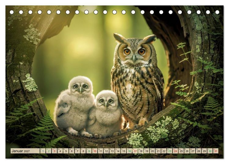 Produktbild: Eulen - furchtlos und elegant (Tischkalender 2027 DIN A5 quer), CALVENDO Monatskalender