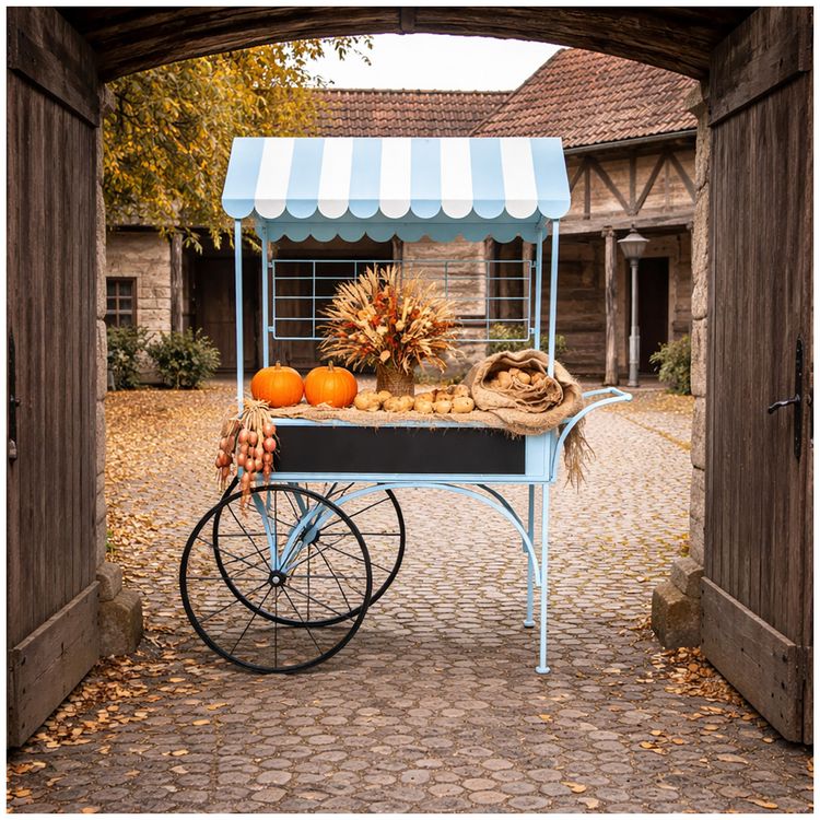 Produktbild: HTI-Living Blumenwagen Vintage Metall blau Dekowagen Buffetwagen auf R&auml;dern