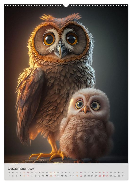 Produktbild: Eulenfamilie (hochwertiger Premium Wandkalender 2026 DIN A2 hoch), Kunstdruck in Hochglanz