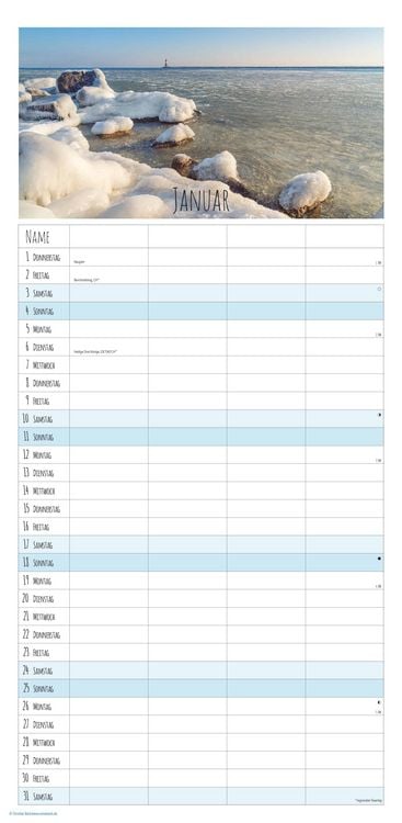 Produktbild: Familienplaner Seeblick 2026 - Familien-Timer 22x45 cm - mit Ferienterminen - 4 Spalten - Wand-Planer - mit vielen Zusatzinformationen - Alpha Edition