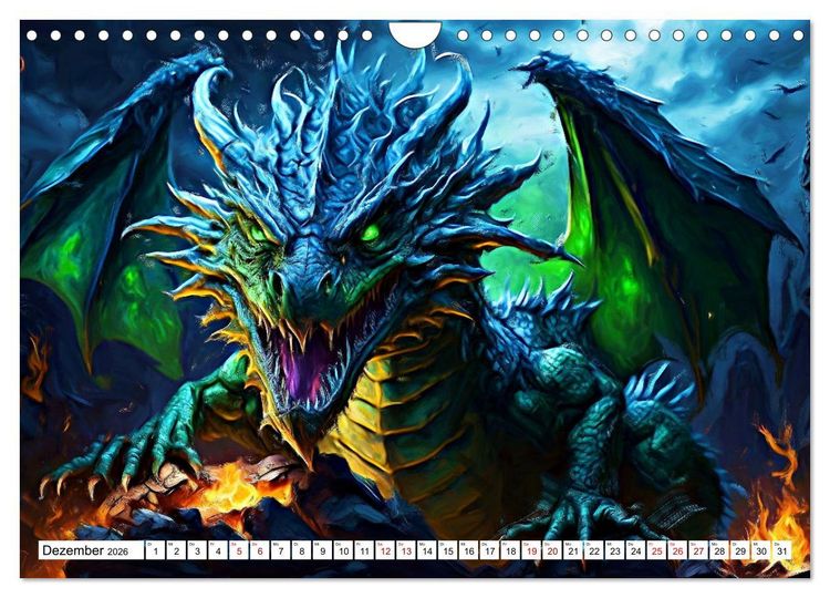 Produktbild: Drachen - Gef&uuml;rchtete, aber nicht immer b&ouml;se Fabelwesen (Wandkalender 2026 DIN A4 quer), CALVENDO Monatskalender