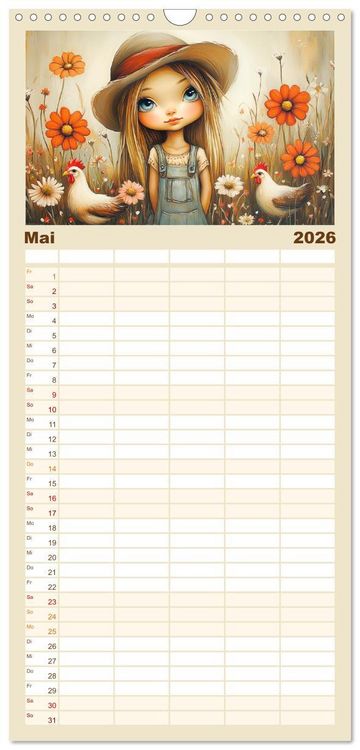 Produktbild: Familienplaner 2026 - M&auml;dchentr&auml;ume. S&uuml;&szlig;e Momente auf bl&uuml;henden Wiesen mit 5 Spalten (Wandkalender, 21 x 45 cm) CALVENDO