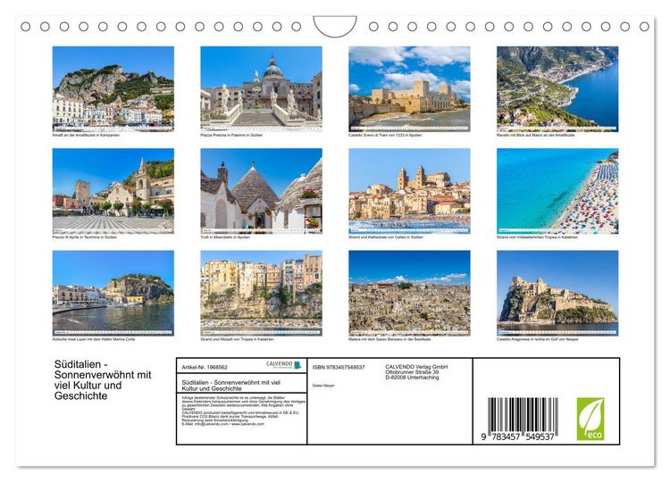 Produktbild: S&uuml;ditalien - Sonnenverw&ouml;hnt mit viel Kultur und Geschichte (Wandkalender 2026 DIN A4 quer), CALVENDO Monatskalender