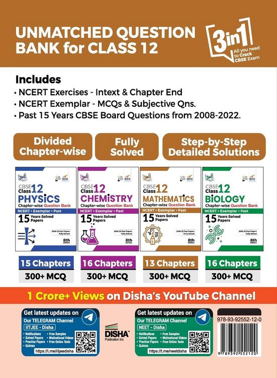Produktbild: CBSE Class 12 Mathematics Chapter-wise Question Bank - NCERT + Exemplar + PAST 15 Years Solved Papers 8th Edition
