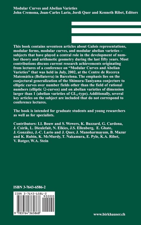 Produktbild: Modular Curves and Abelian Varieties