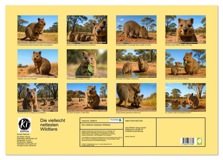 Produktbild: Die vielleicht nettesten Wildtiere (Wandkalender 2026 DIN A2 quer), CALVENDO Monatskalender