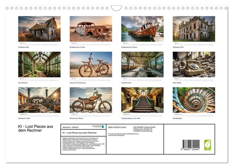 Produktbild: KI - Lost Places aus dem Rechner (Wandkalender 2026 DIN A3 quer), CALVENDO Monatskalender