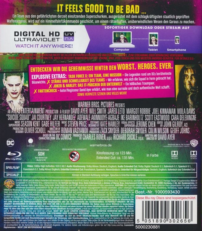Produktbild: Suicide Squad (Kinofassung & Extended Cut) [2 BRs]