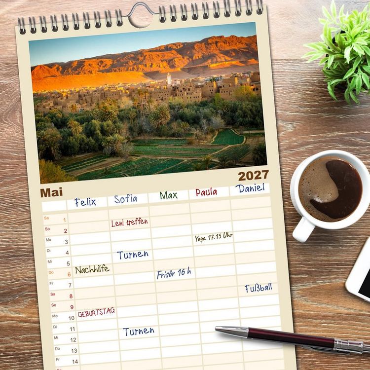 Produktbild: Familienplaner 2027 - Marokko: Marrakesch, Atlas, Sahara, F&egrave;s mit 5 Spalten (Wandkalender, 21 x 45 cm) CALVENDO