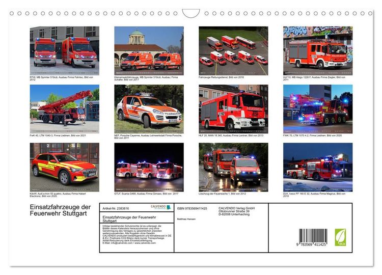 Produktbild: Einsatzfahrzeuge der Feuerwehr Stuttgart (Wandkalender 2027 DIN A3 quer), CALVENDO Monatskalender