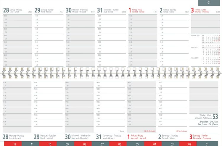 Produktbild: Tischquerkalender 1W/2S Register 2027