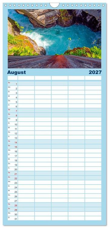 Produktbild: Familienplaner 2027 - K&ouml;nigsroute Norwegens mit 5 Spalten (Wandkalender, 21 x 45 cm) CALVENDO