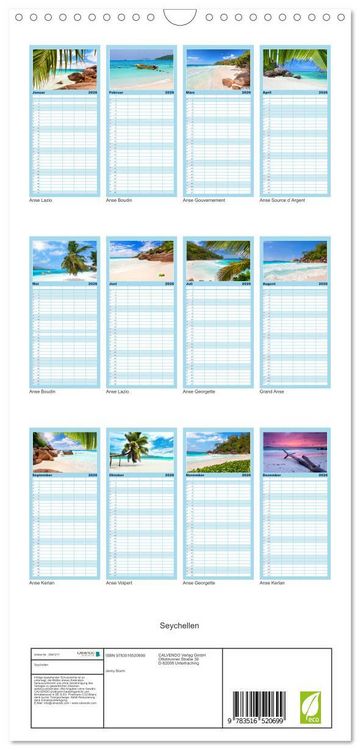Produktbild: Familienplaner 2026 - Seychellen mit 5 Spalten (Wandkalender, 21 x 45 cm) CALVENDO