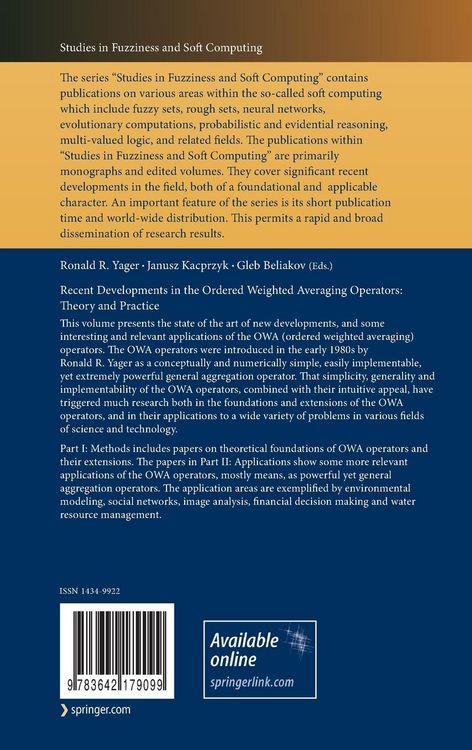 Produktbild: Recent Developments in the Ordered Weighted Averaging Operators: Theory and Practice